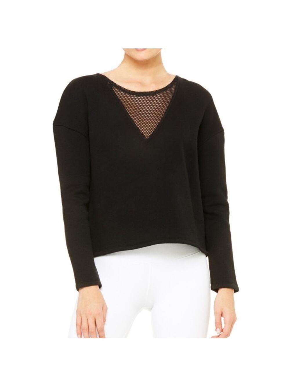 Alo Yoga Moda Black Mesh Crewneck Sweatshirt Pullover Size Small